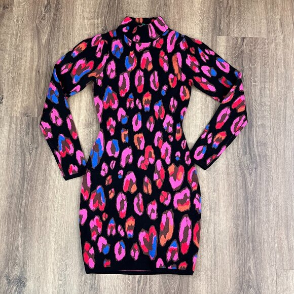 EUC Farm Rio Iridescent Leopards Sweater Dress Sz XS - Picture 2 of 11